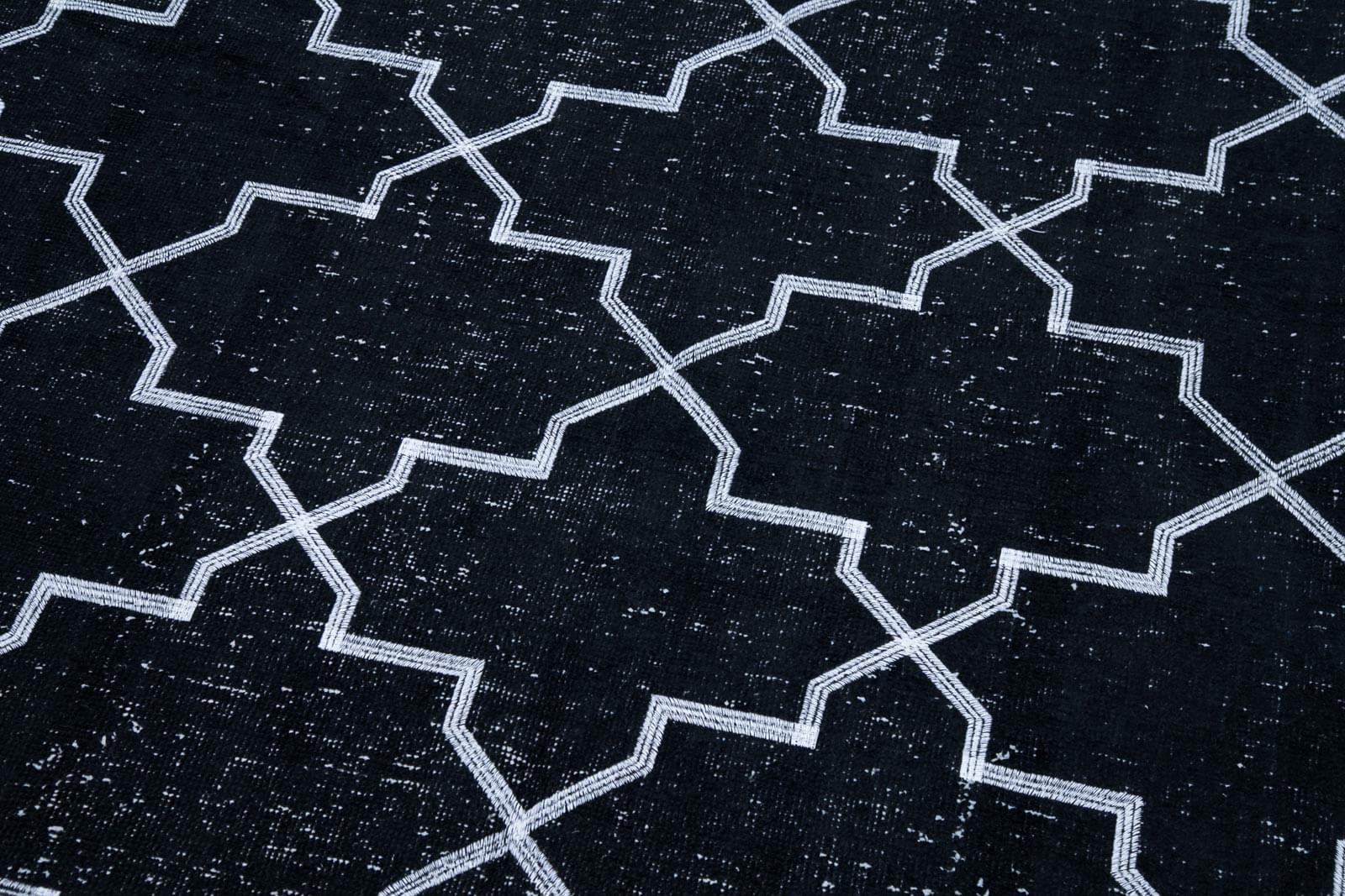 Geometric Carpet Siyah Geometrik Pamuk Yün El Dokuma Halısı 143x386 Agacan