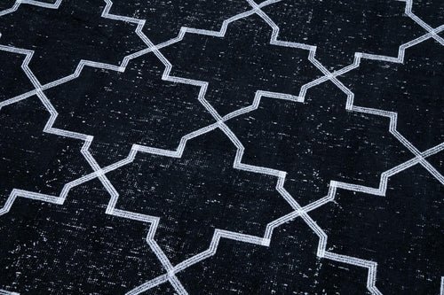 Geometric Carpet Siyah Geometrik Pamuk Yün El Dokuma Halısı 143x386 Agacan