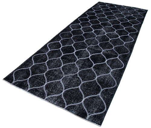 Geometric Carpet Siyah Geometrik Pamuk Yün El Dokuma Halısı 142x360 Agacan
