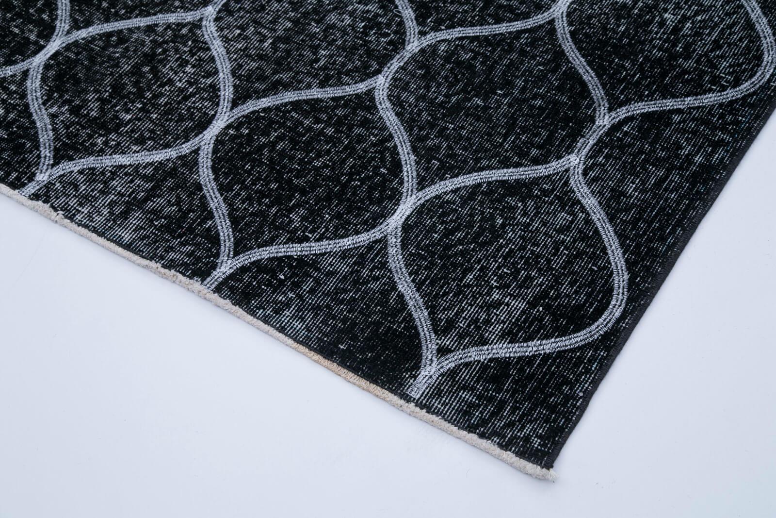 Geometric Carpet Siyah Geometrik Pamuk Yün El Dokuma Halısı 142x360 Agacan