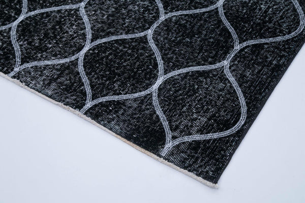 Geometric Carpet Siyah Geometrik Pamuk Yün El Dokuma Halısı 142x360 Agacan