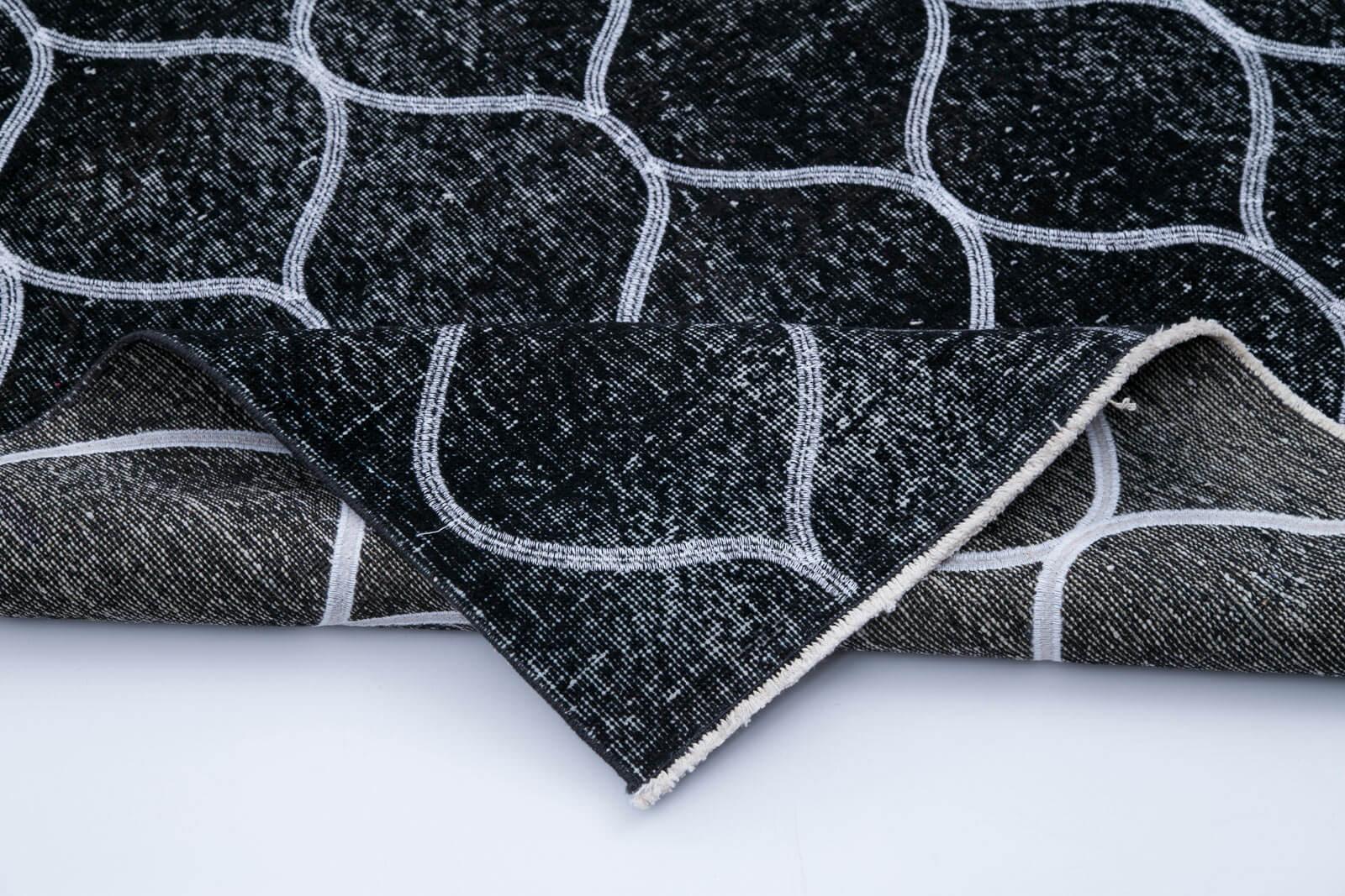 Geometric Carpet Siyah Geometrik Pamuk Yün El Dokuma Halısı 142x360 Agacan