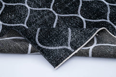 Geometric Carpet Siyah Geometrik Pamuk Yün El Dokuma Halısı 142x360 Agacan