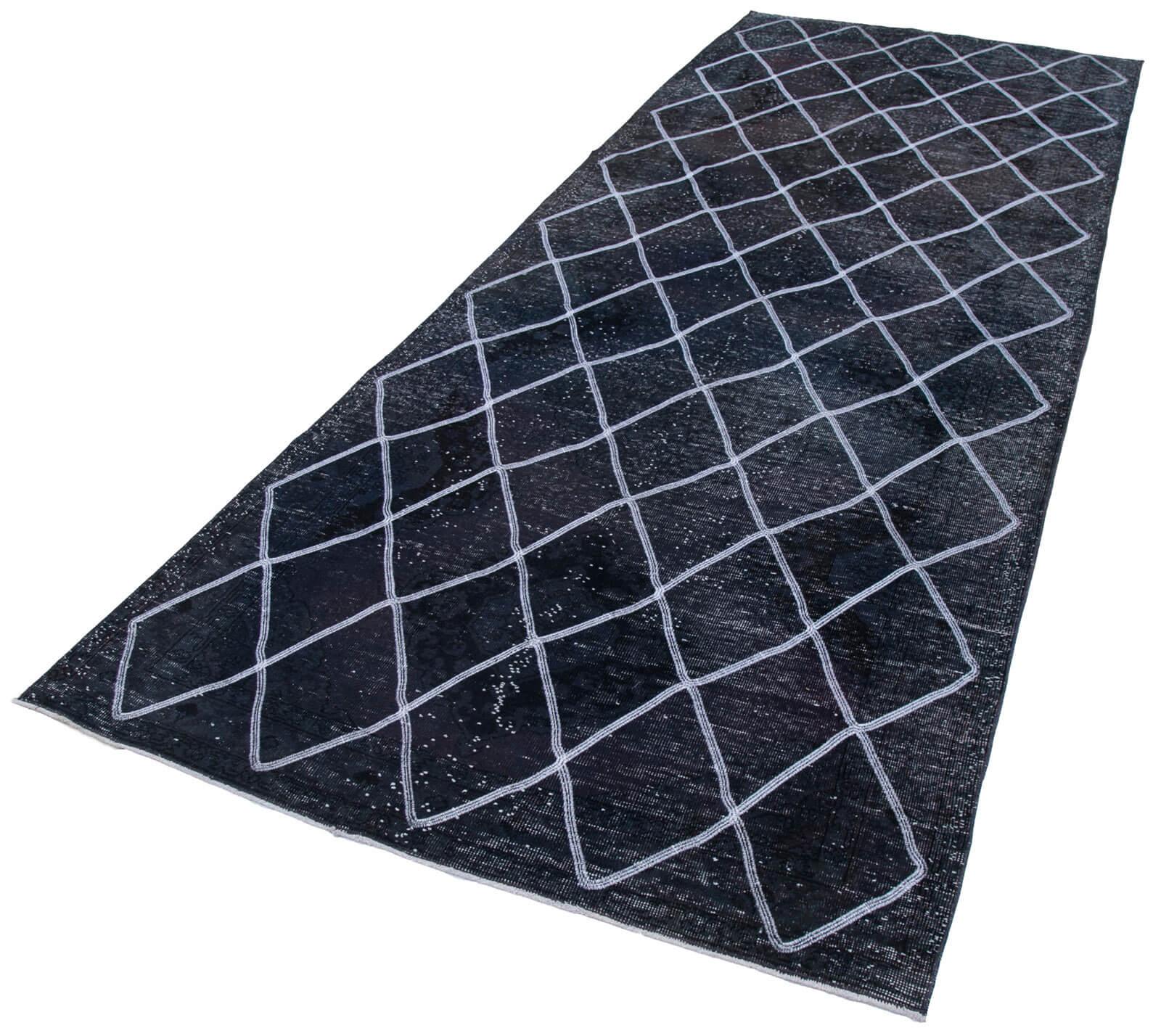 Geometric Carpet Siyah Geometrik Pamuk Yün El Dokuma Halısı 141x368 Agacan