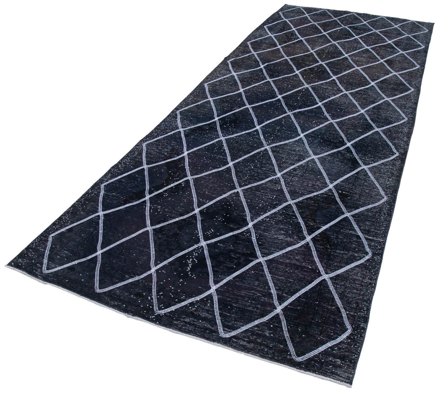 Geometric Carpet Siyah Geometrik Pamuk Yün El Dokuma Halısı 141x368 Agacan
