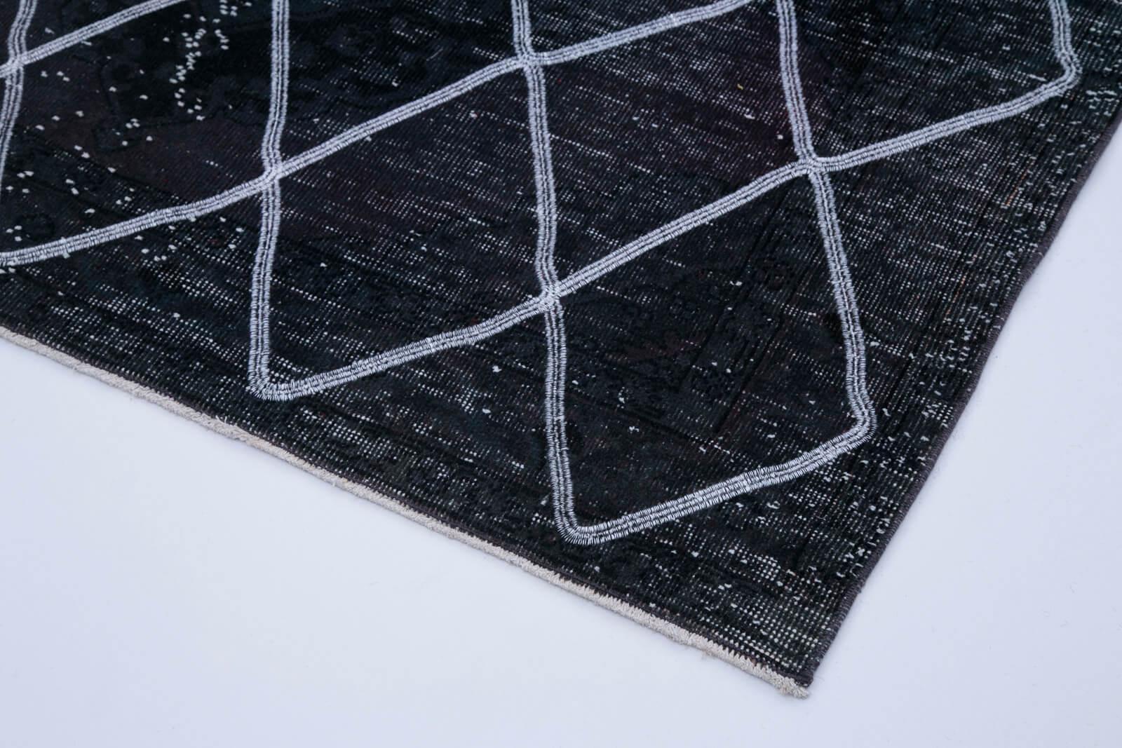 Geometric Carpet Siyah Geometrik Pamuk Yün El Dokuma Halısı 141x368 Agacan
