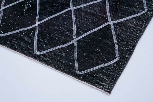 Geometric Carpet Siyah Geometrik Pamuk Yün El Dokuma Halısı 141x368 Agacan