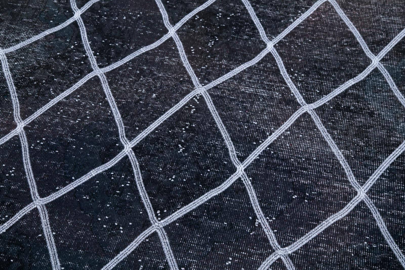 Geometric Carpet Siyah Geometrik Pamuk Yün El Dokuma Halısı 141x368 Agacan