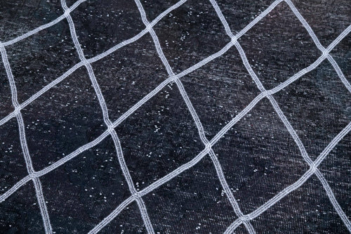 Geometric Carpet Siyah Geometrik Pamuk Yün El Dokuma Halısı 141x368 Agacan