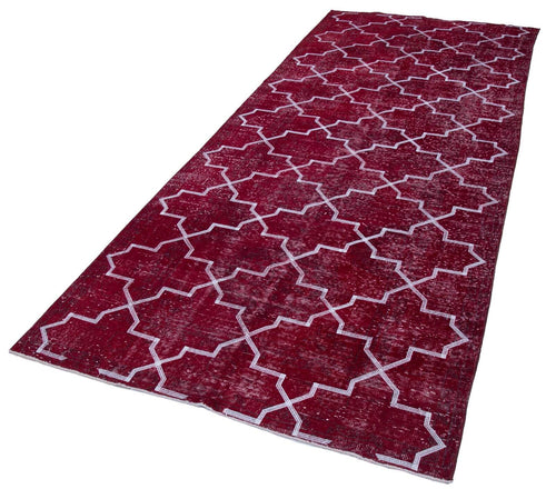 Geometric Carpet Kırmızı Geometrik Pamuk Yün El Dokuma Halısı 140x344 Agacan