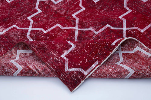 Geometric Carpet Kırmızı Geometrik Pamuk Yün El Dokuma Halısı 140x344 Agacan
