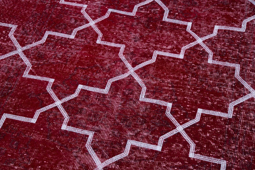 Geometric Carpet Kırmızı Geometrik Pamuk Yün El Dokuma Halısı 140x344 Agacan