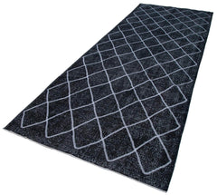 Geometric Carpet Siyah Geometrik Pamuk Yün El Dokuma Halısı 150x416 Agacan