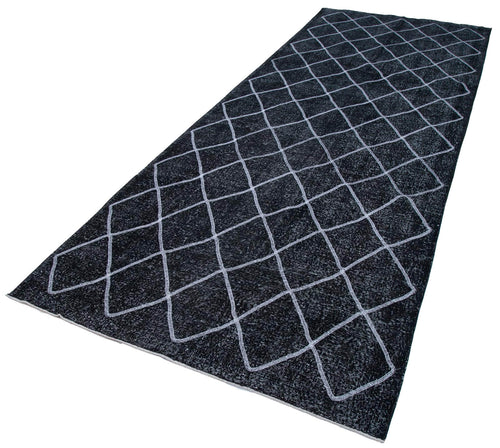 Geometric Carpet Siyah Geometrik Pamuk Yün El Dokuma Halısı 150x416 Agacan