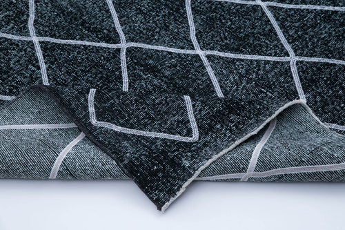 Geometric Carpet Siyah Geometrik Pamuk Yün El Dokuma Halısı 150x416 Agacan