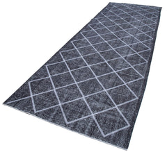 Geometric Carpet Gri Geometrik Pamuk Yün El Dokuma Halısı 141x423 Agacan