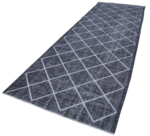 Geometric Carpet Gri Geometrik Pamuk Yün El Dokuma Halısı 141x423 Agacan