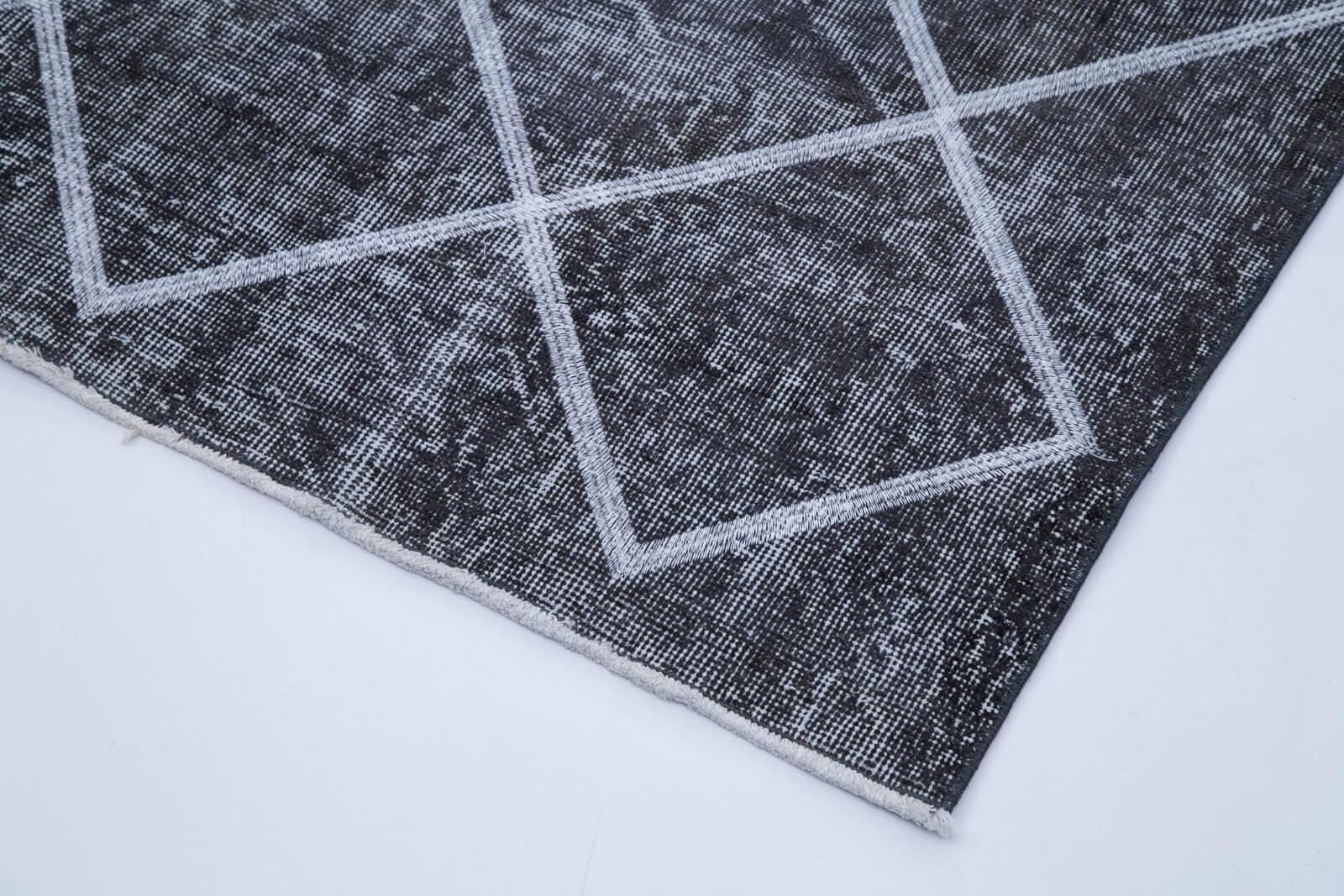 Geometric Carpet Gri Geometrik Pamuk Yün El Dokuma Halısı 141x423 Agacan