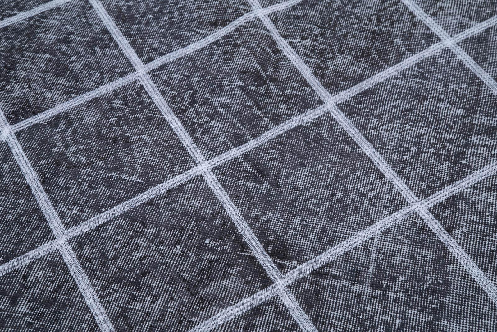 Geometric Carpet Gri Geometrik Pamuk Yün El Dokuma Halısı 141x423 Agacan
