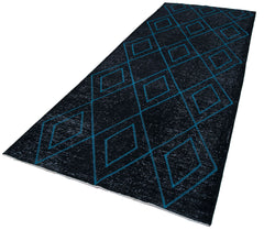 Geometric Carpet Siyah Geometrik Pamuk Yün El Dokuma Halısı 148x380 Agacan