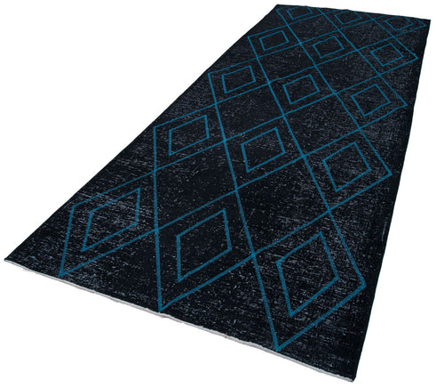 Geometric Carpet Siyah Geometrik Pamuk Yün El Dokuma Halısı 148x380 Agacan