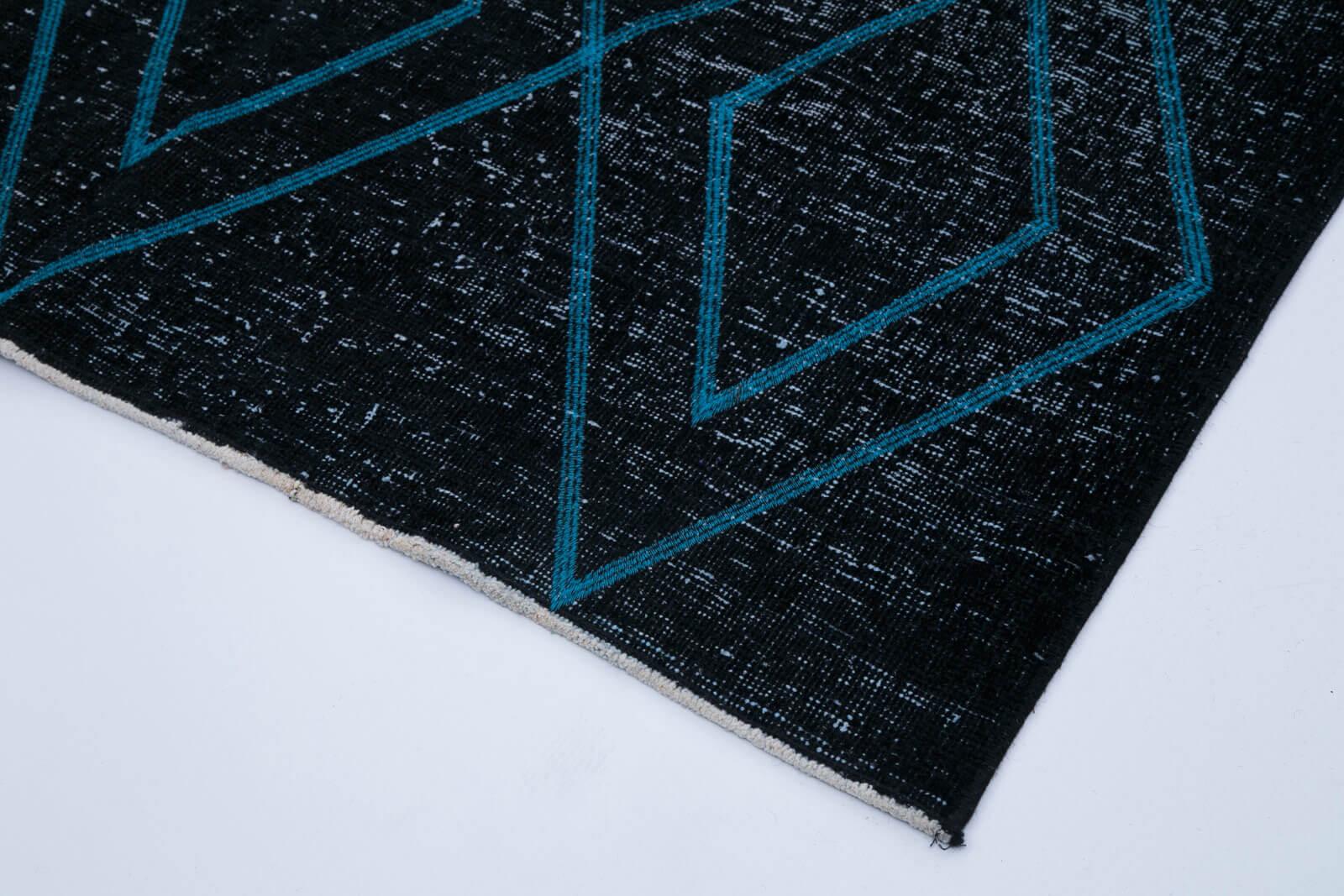 Geometric Carpet Siyah Geometrik Pamuk Yün El Dokuma Halısı 148x380 Agacan