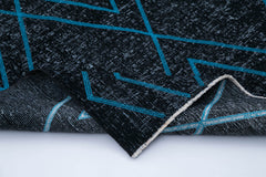 Geometric Carpet Siyah Geometrik Pamuk Yün El Dokuma Halısı 148x380 Agacan