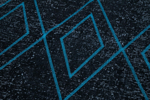 Geometric Carpet Siyah Geometrik Pamuk Yün El Dokuma Halısı 148x380 Agacan