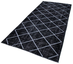 Geometric Carpet Siyah Geometrik Pamuk Yün El Dokuma Halısı 143x317 Agacan