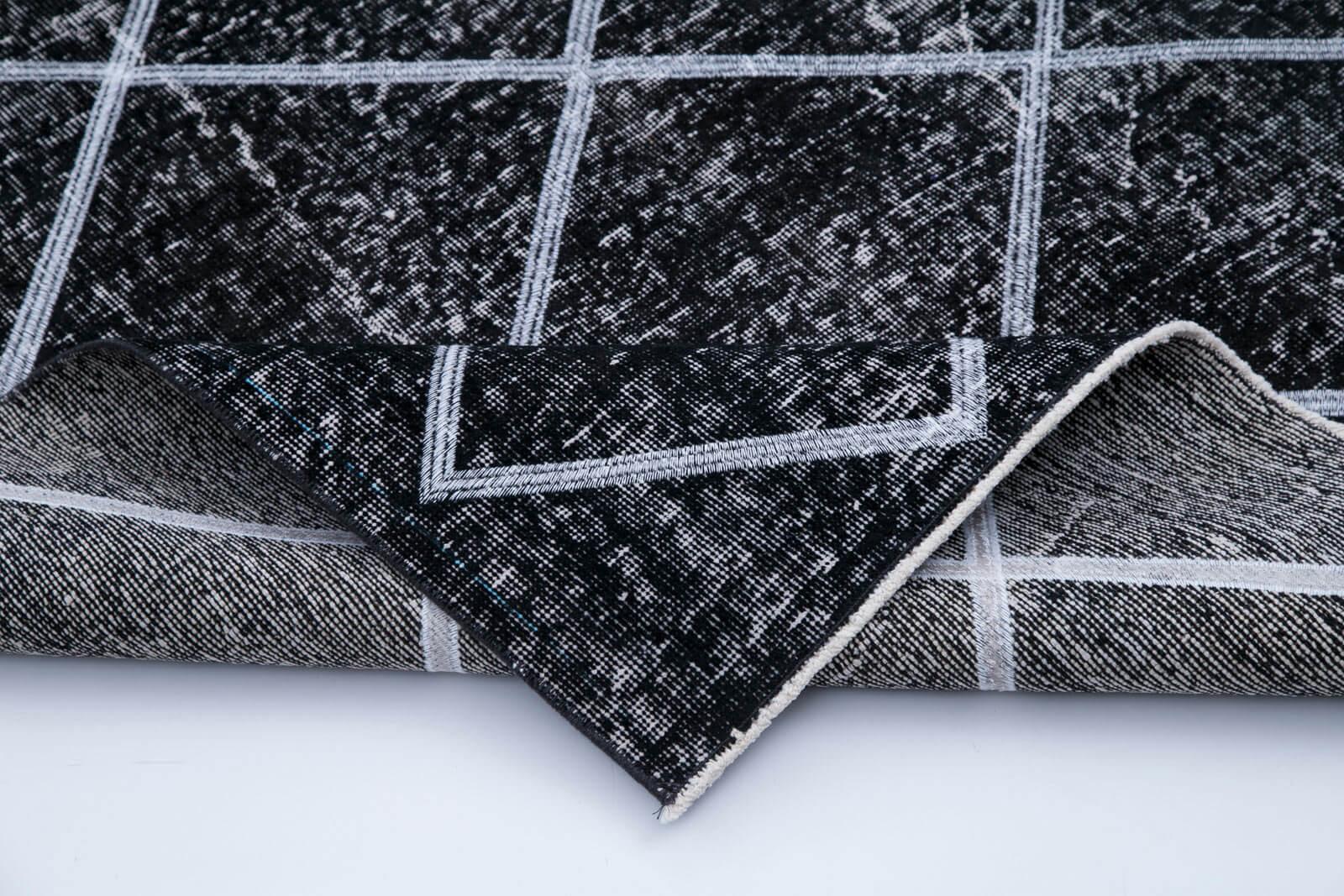 Geometric Carpet Siyah Geometrik Pamuk Yün El Dokuma Halısı 143x317 Agacan