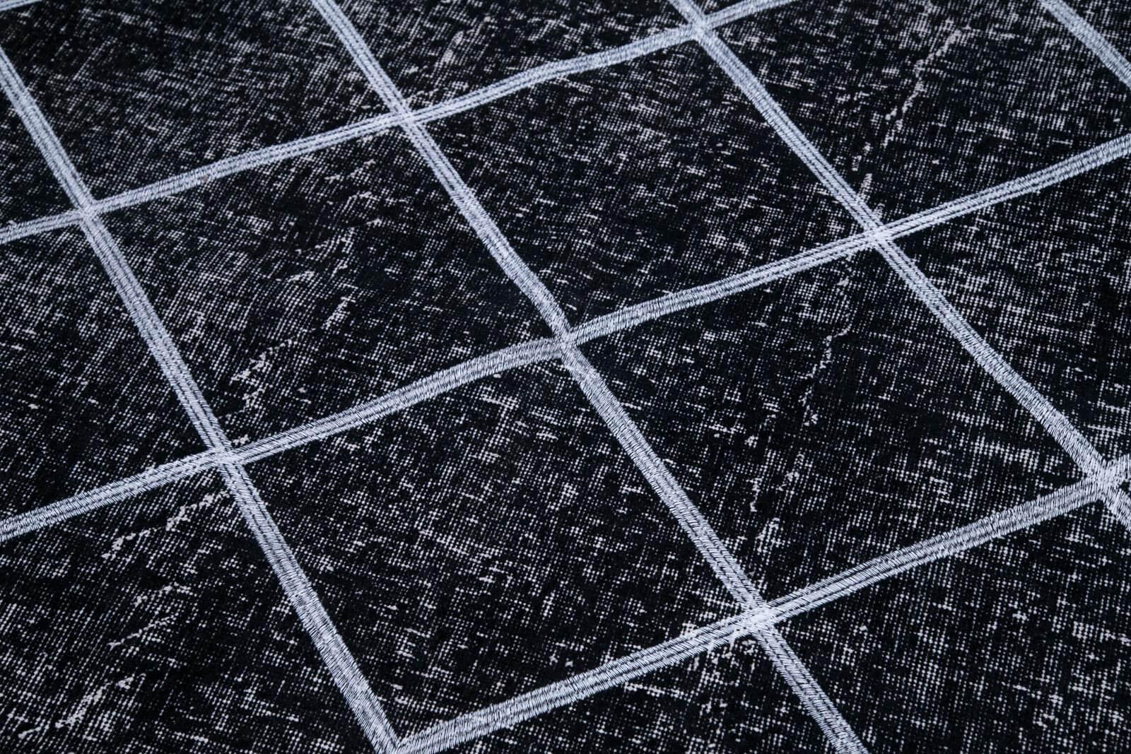 Geometric Carpet Siyah Geometrik Pamuk Yün El Dokuma Halısı 143x317 Agacan