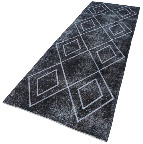 Geometric Carpet Gri Geometrik Pamuk Yün El Dokuma Halısı 114x332 Agacan