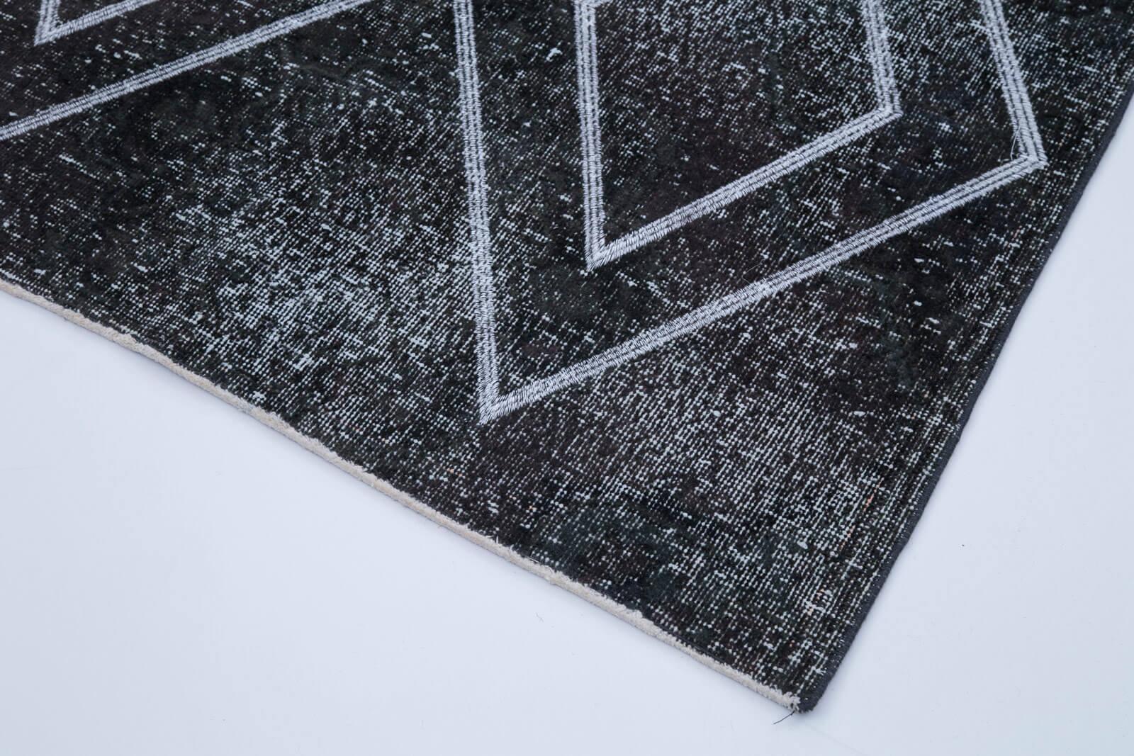 Geometric Carpet Gri Geometrik Pamuk Yün El Dokuma Halısı 114x332 Agacan