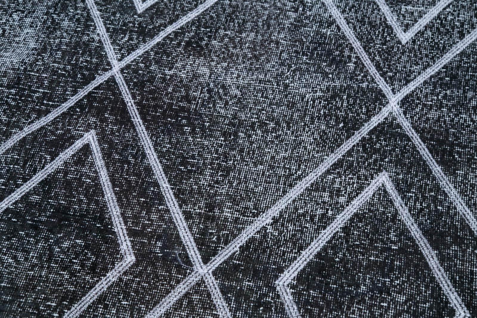 Geometric Carpet Gri Geometrik Pamuk Yün El Dokuma Halısı 114x332 Agacan