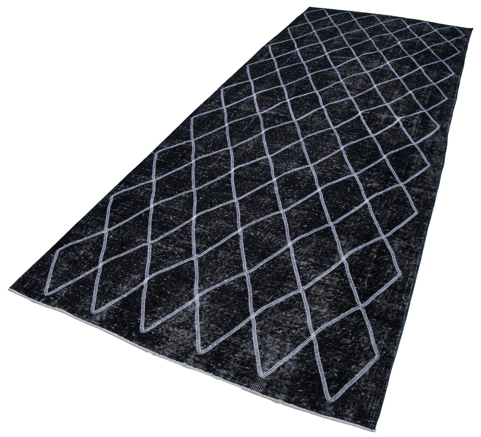 Geometric Carpet Siyah Geometrik Pamuk Yün El Dokuma Halısı 147x367 Agacan