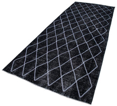 Geometric Carpet Siyah Geometrik Pamuk Yün El Dokuma Halısı 147x367 Agacan