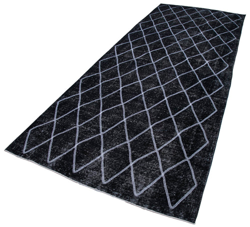 Geometric Carpet Siyah Geometrik Pamuk Yün El Dokuma Halısı 147x367 Agacan