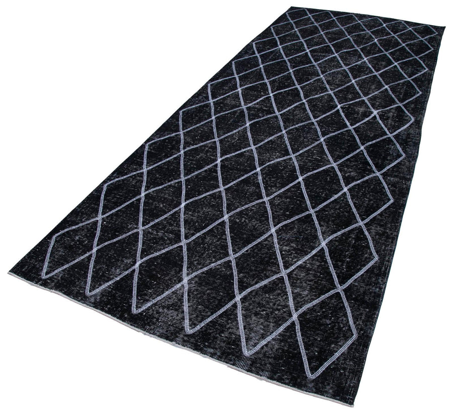Geometric Carpet Siyah Geometrik Pamuk Yün El Dokuma Halısı 147x367 Agacan