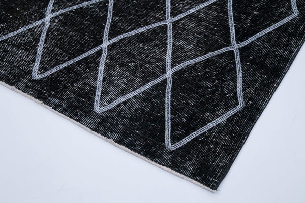 Geometric Carpet Siyah Geometrik Pamuk Yün El Dokuma Halısı 147x367 Agacan