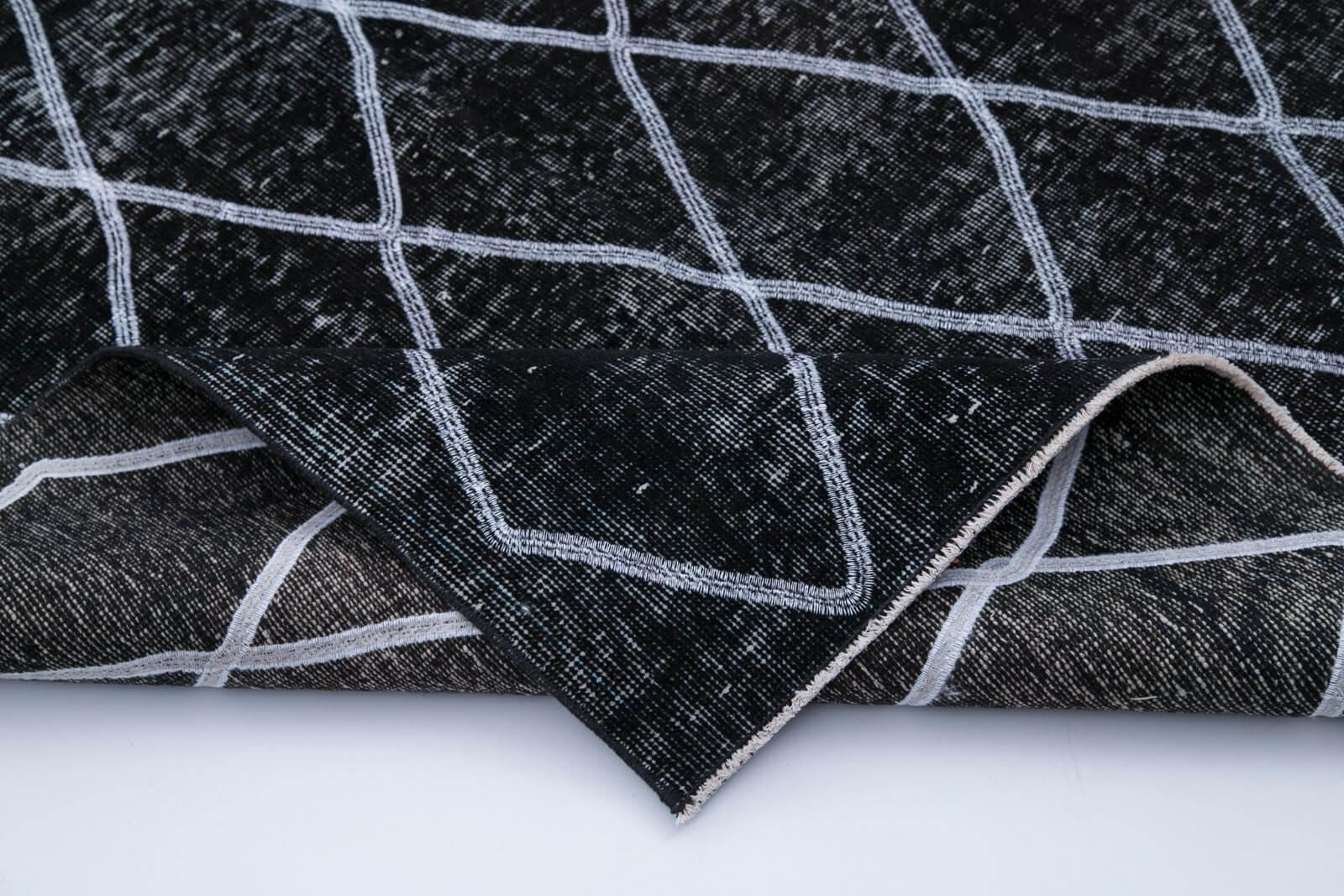 Geometric Carpet Siyah Geometrik Pamuk Yün El Dokuma Halısı 147x367 Agacan