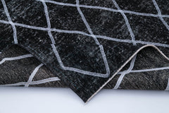 Geometric Carpet Siyah Geometrik Pamuk Yün El Dokuma Halısı 147x367 Agacan