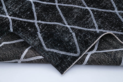 Geometric Carpet Siyah Geometrik Pamuk Yün El Dokuma Halısı 147x367 Agacan