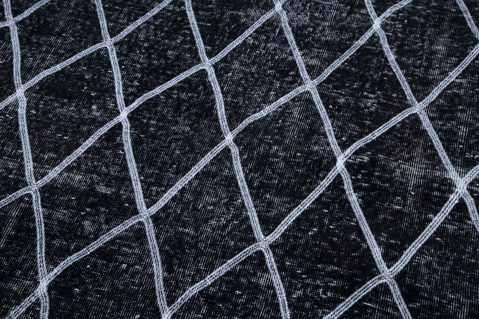 Geometric Carpet Siyah Geometrik Pamuk Yün El Dokuma Halısı 147x367 Agacan