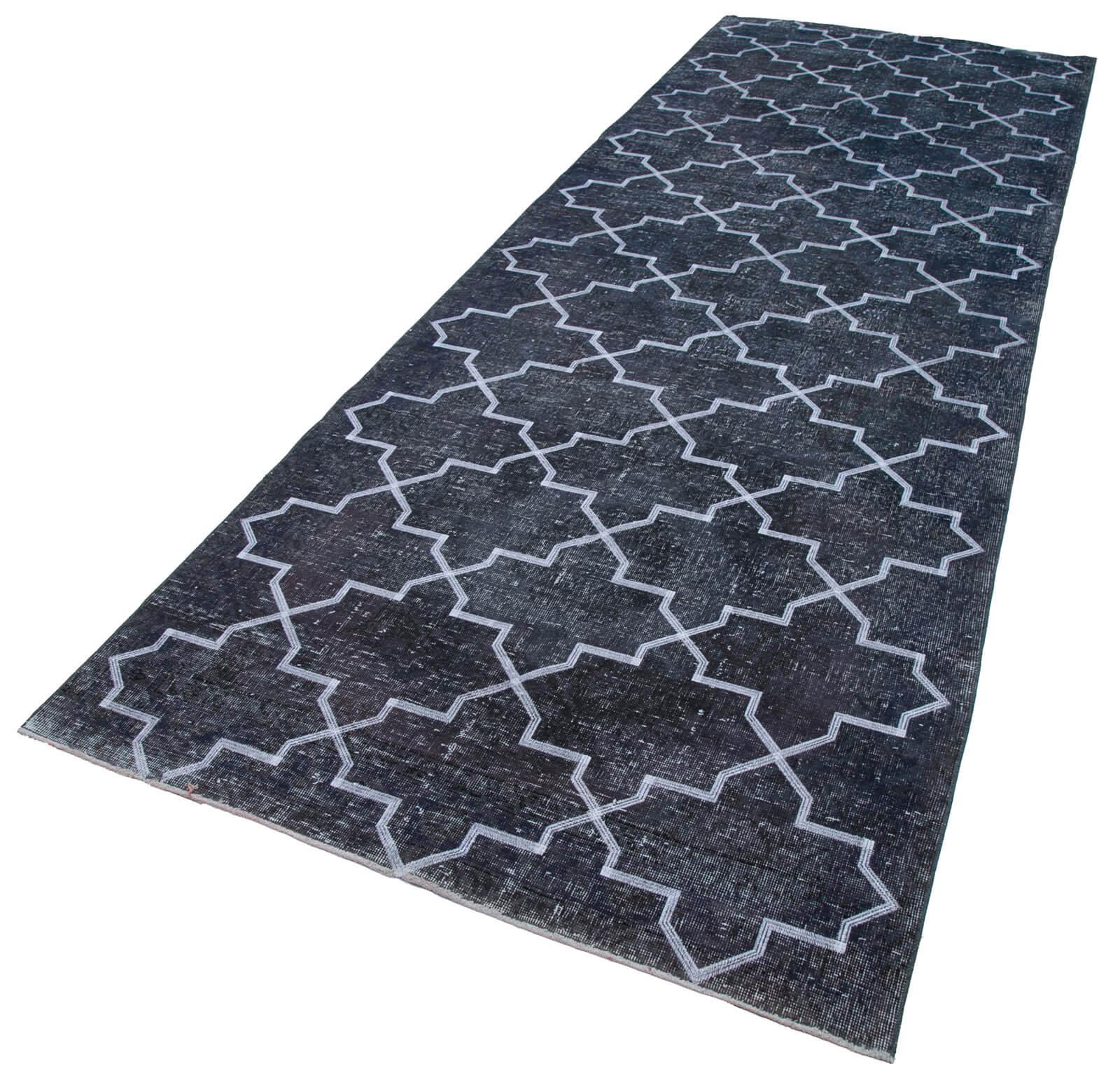 Geometric Carpet Gri Geometrik Pamuk Yün El Dokuma Halısı 140x397 Agacan