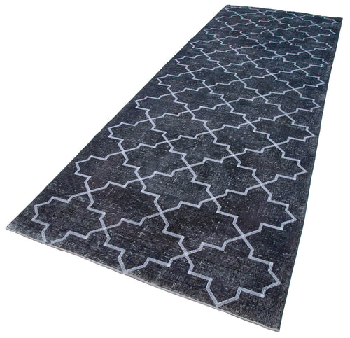 Geometric Carpet Gri Geometrik Pamuk Yün El Dokuma Halısı 140x397 Agacan
