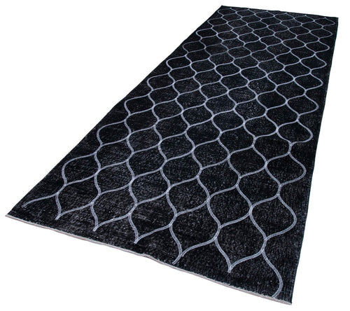 Geometric Carpet Siyah Geometrik Pamuk Yün El Dokuma Halısı 150x387 Agacan