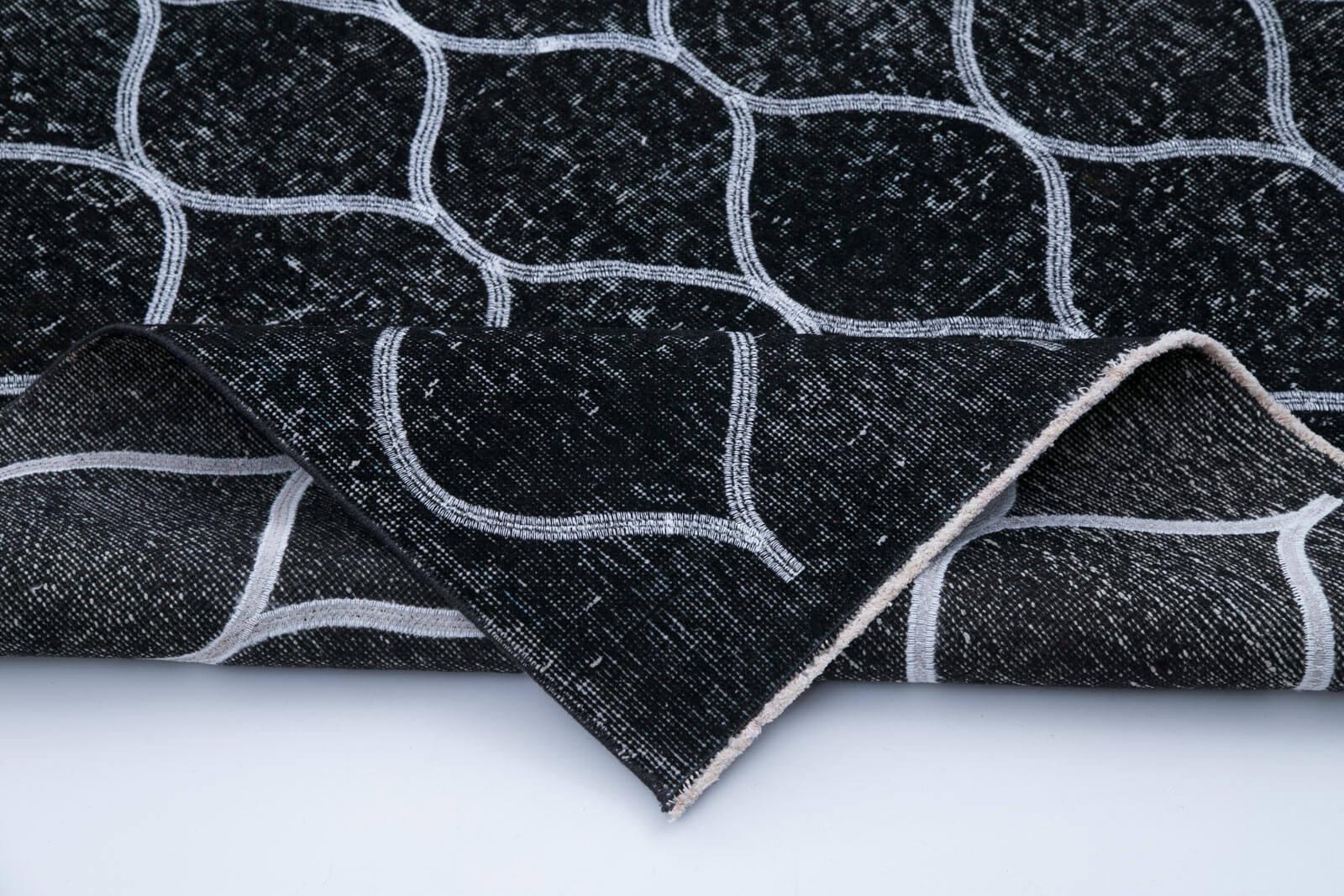 Geometric Carpet Siyah Geometrik Pamuk Yün El Dokuma Halısı 150x387 Agacan