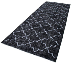 Geometric Carpet Siyah Geometrik Pamuk Yün El Dokuma Halısı 146x375 Agacan