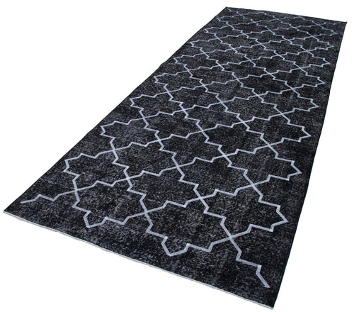 Geometric Carpet Siyah Geometrik Pamuk Yün El Dokuma Halısı 146x375 Agacan