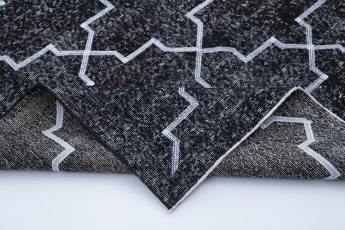 Geometric Carpet Siyah Geometrik Pamuk Yün El Dokuma Halısı 146x375 Agacan